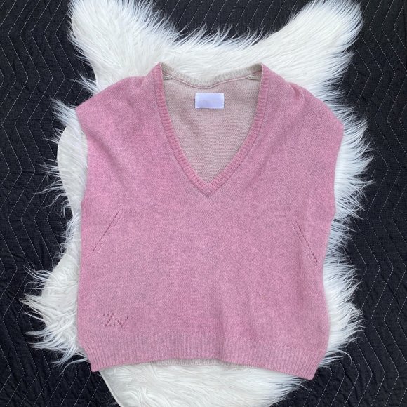 Zadig & Voltaire Kany C Short Sleeve Cashmere Sweater Pink Logo - Picture 2 of 6